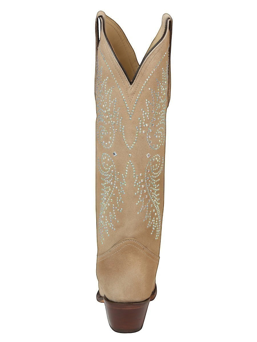 Bota vaquera de mujer RAVAC El General en piel beige con detalles de pedrería brillante y diseño western elegante.