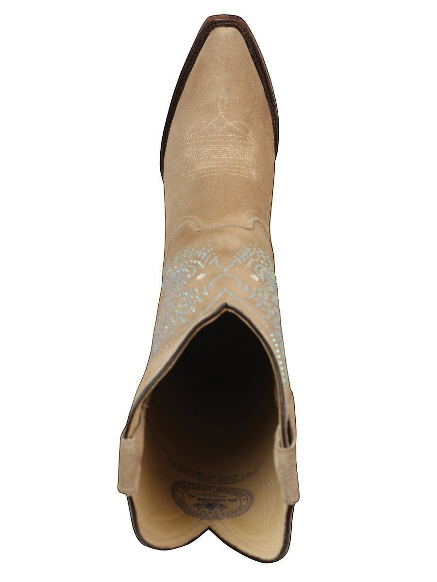 Bota vaquera de mujer RAVAC El General en piel color beige con bordados decorativos y punta afilada