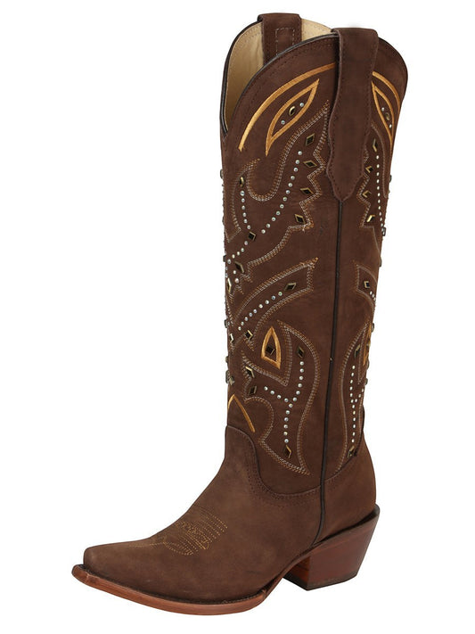 Bota vaquera de mujer RAVAC El General en color café con bordados detallados y aplicaciones metálicas estilo western