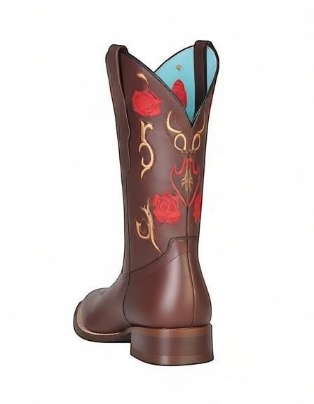 Bota vaquera RAVAC para mujer en piel bovino color chocolate con bordado de rosas rojas y detalles western