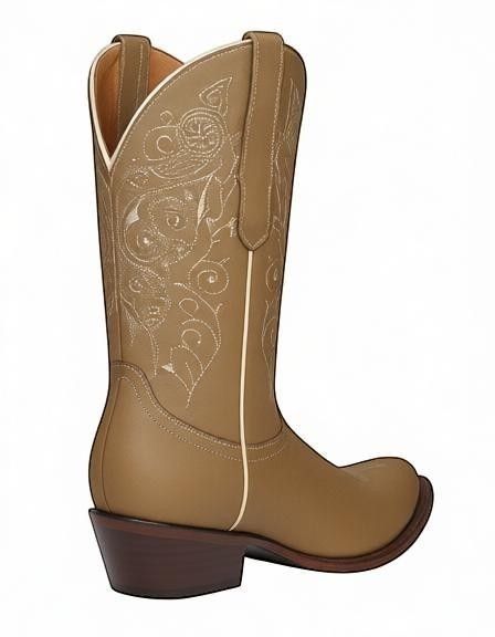 Bota vaquera para mujer RAVAC El General en piel color arena con bordados florales y tacón estilo rodeo