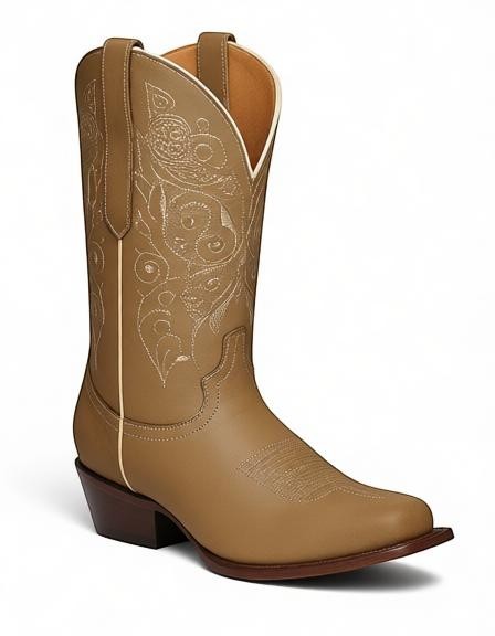 Bota vaquera de mujer RAVAC El General en piel color arena con bordados florales y estilo western clásico