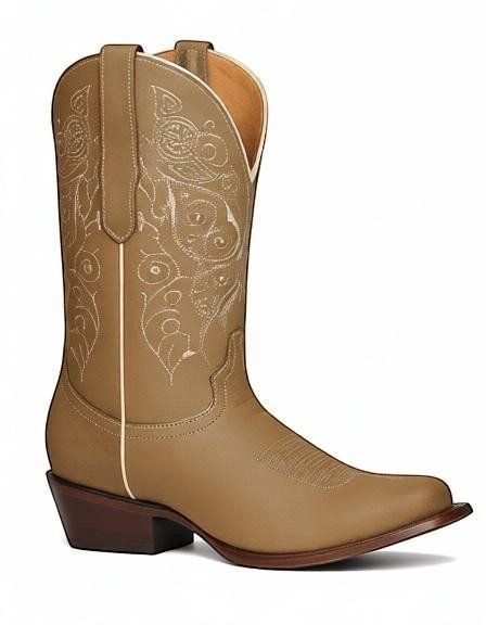 Bota vaquera de mujer RAVAC El General en piel color arena con bordados detallados y estilo western clásico