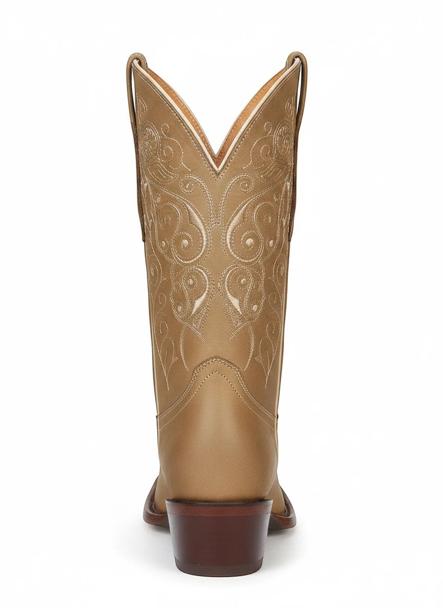 Bota vaquera de mujer RAVAC El General en piel color café con bordados detallados en la caña y tacón rodeo