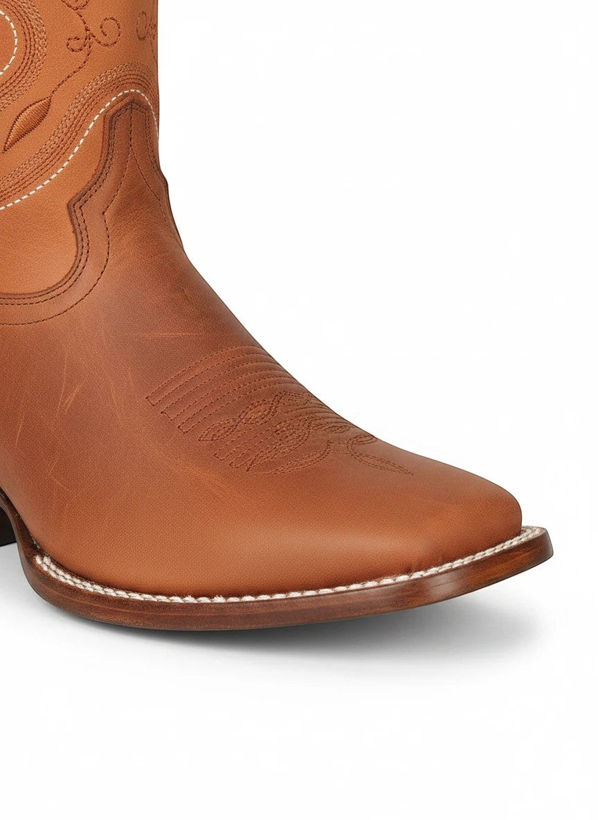 Bota vaquera de mujer RAVAC El General en piel bovino color shedron con costuras decorativas y punta cuadrada