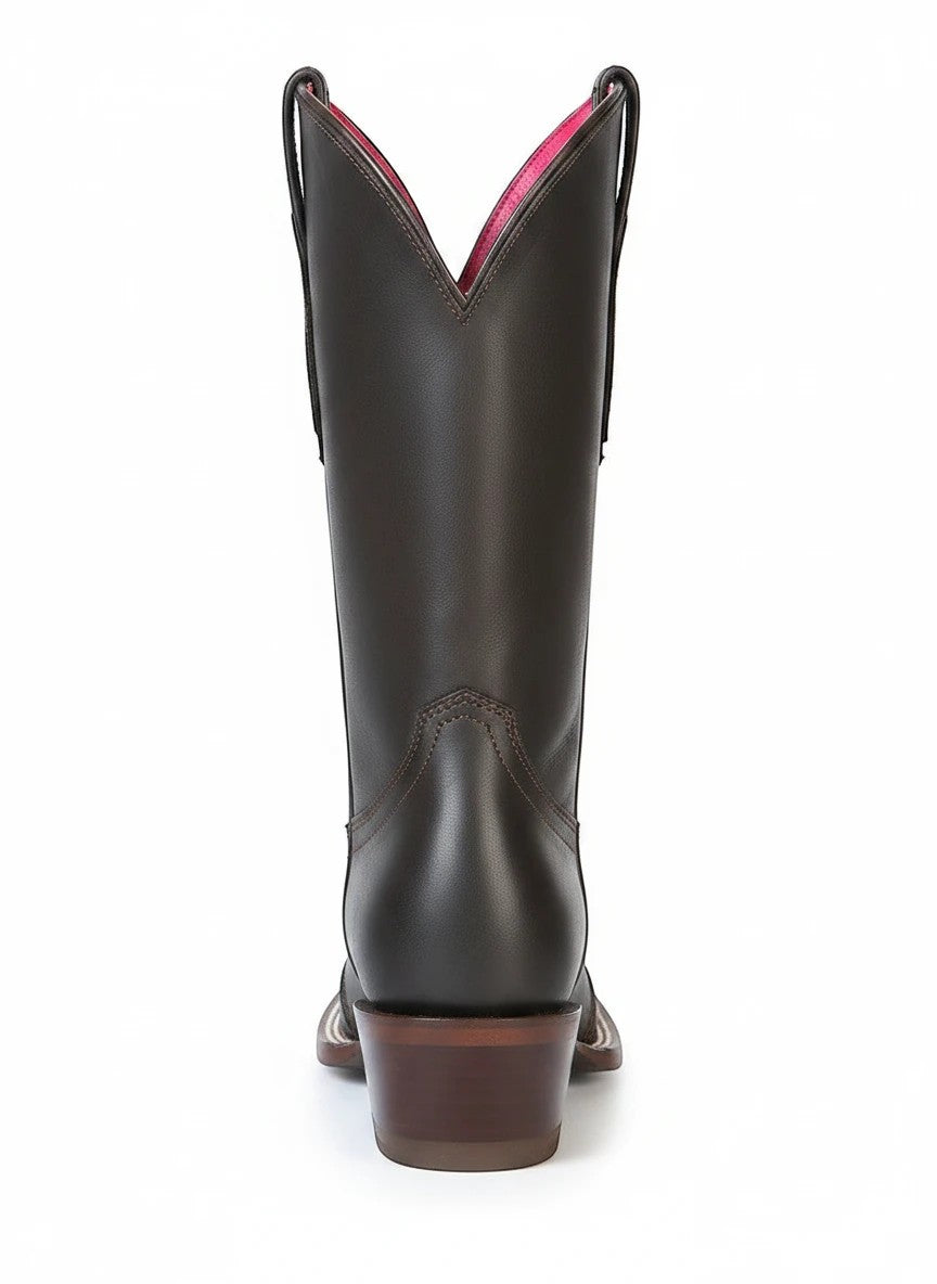 Bota vaquera de mujer RAVAC El General en piel color café con diseño rodeo y detalle interior en rosa