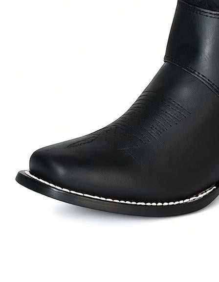 Bota vaquera de mujer RAVAC El General en piel crazy color negro con costuras detalladas y punta cuadrada