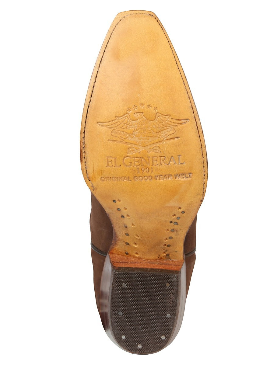 Suela de cuero de bota vaquera RAVAC El General con grabado de águila y construcción Goodyear Welt