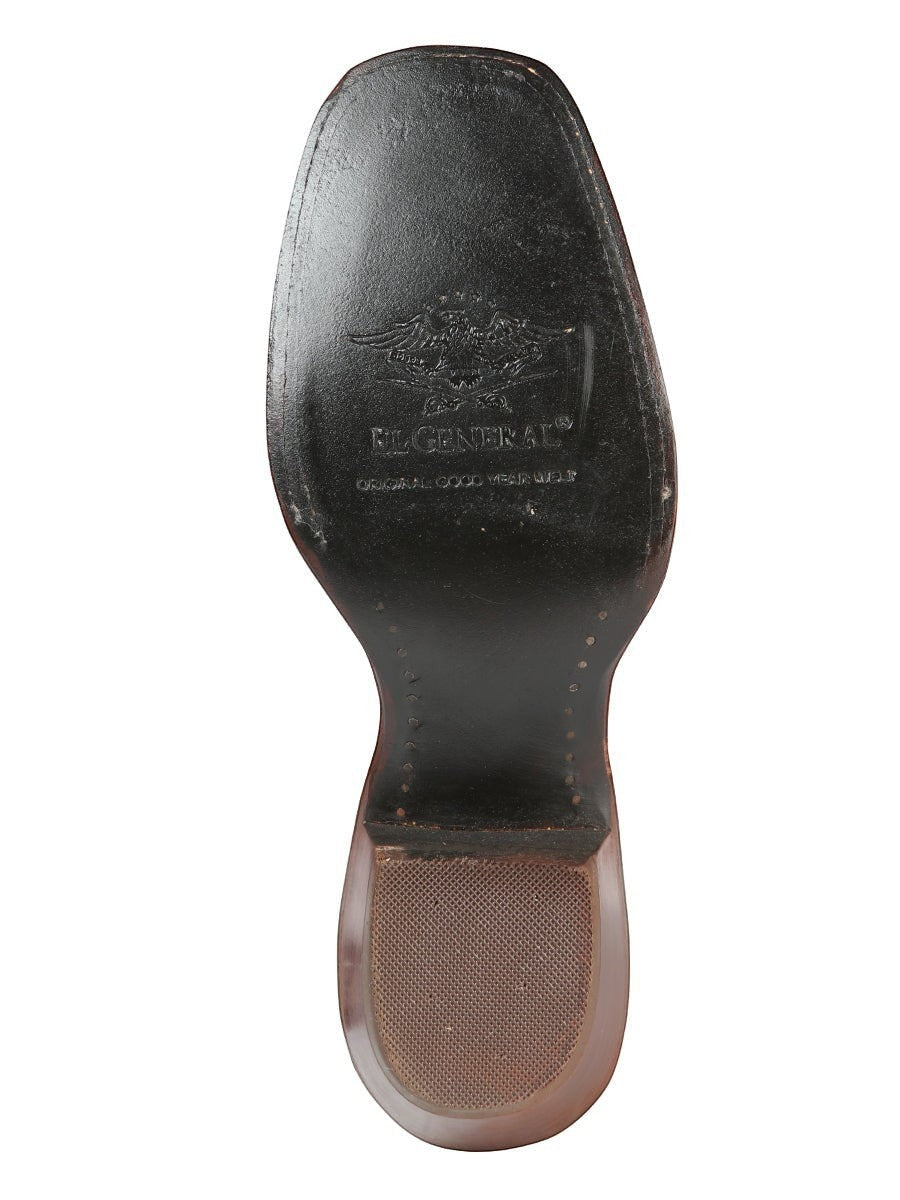 Suela de cuero de bota vaquera RAVAC El General con grabado de marca y tacón resistente